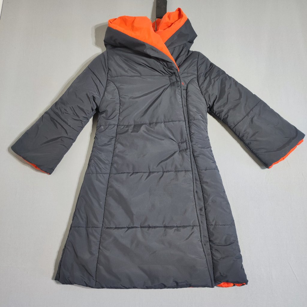 Kenzo Junior Puffer Jacket Girl Size 6 Black With Orange Lining With Hoodie